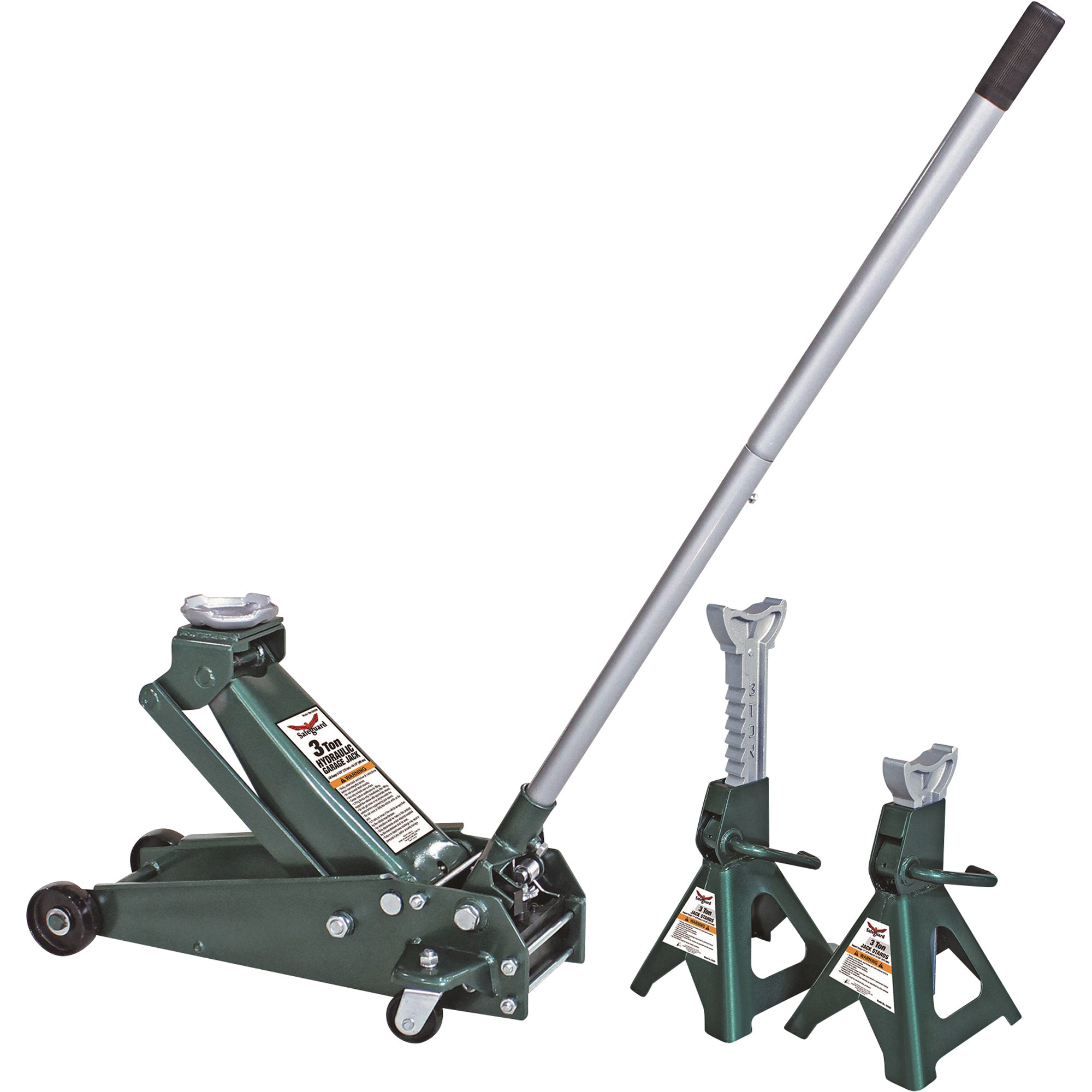 Safeguard, 3 TON SERVICE JACK COMBO, Lift Capacity 3 Tons, Max. Lift Height 18.68 in, Model# 62031